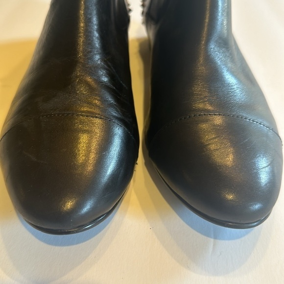 BCBG Logann ankle black booties gold dots & spikey embellishments leather upper - Picture 5 of 9